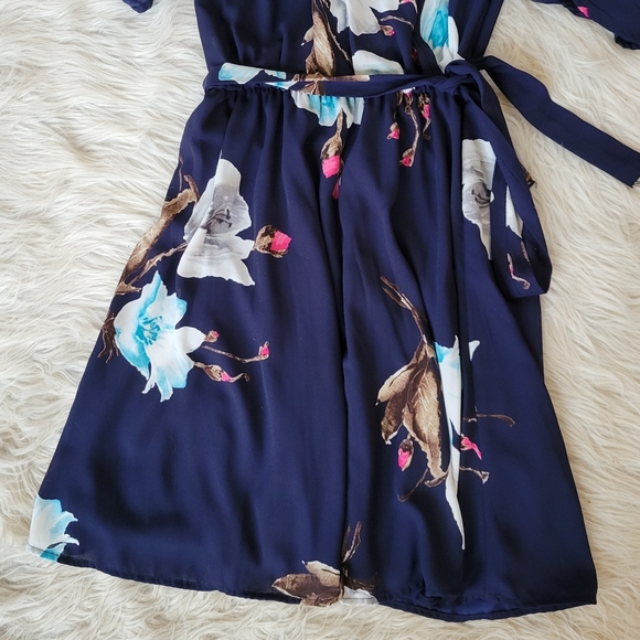 Cold Shoulder Dress Navy Blue Wrap Tie Russe - Picture 6 of 8